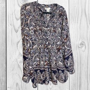 Style & Co. Navy Multi Paisley Pintuck Peasant Blouse bohemian size 2X